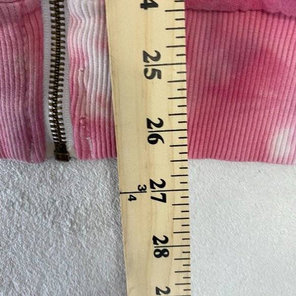 Womens PINK Tie Die Dickies Zip Up Hoodie Heavyweight Embroidered Patch Size XL - Picture 8 of 9